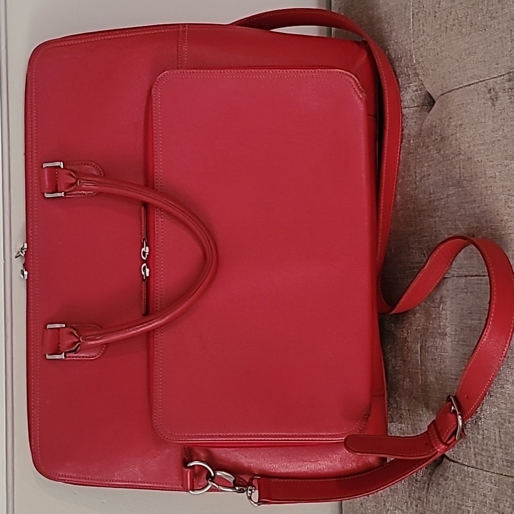 Red Premium Full-Grain Leather Levenger Briefcase Bag
